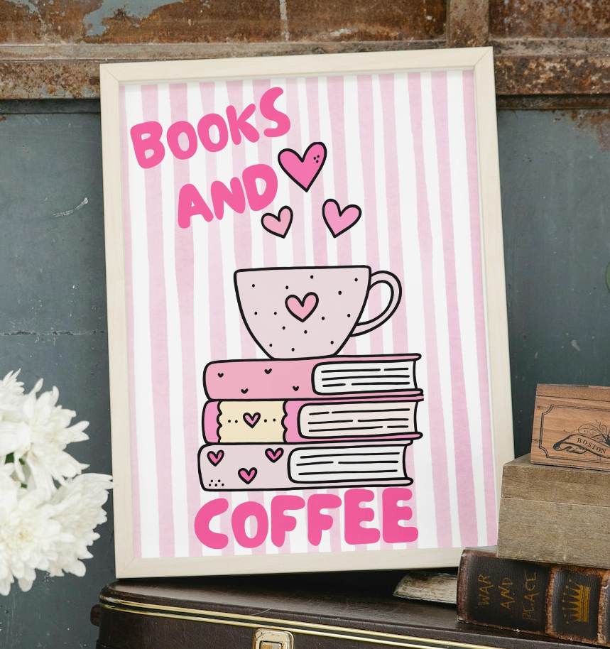 Books and coffee print
